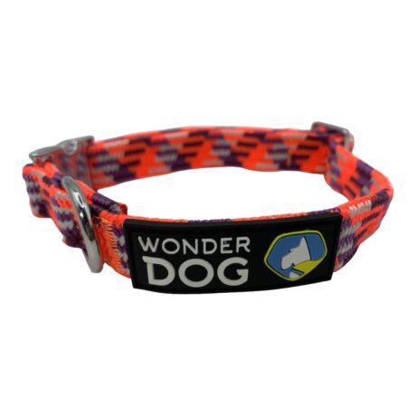 Collar para mascota de fibra con broche metálico Wonder dog diseño zigzag e colores naranjos